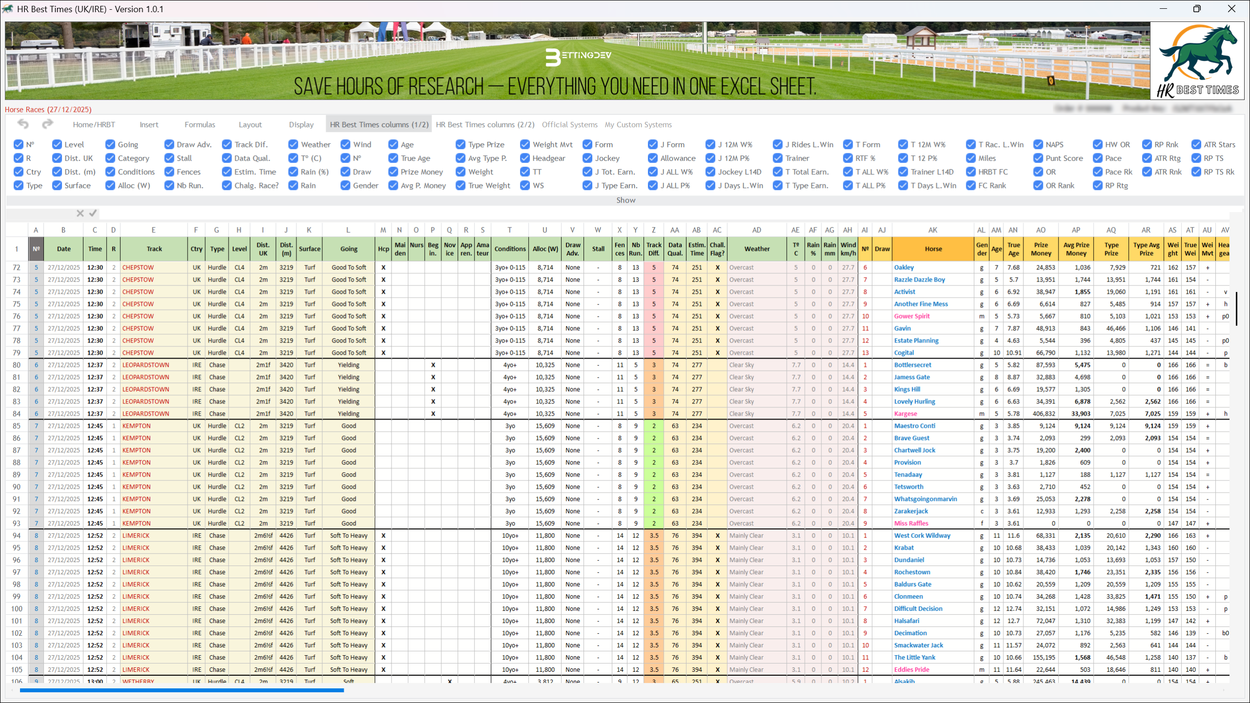 HR BEST TIMES - Horse Racing Software